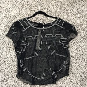 Free people black sequin mesh top